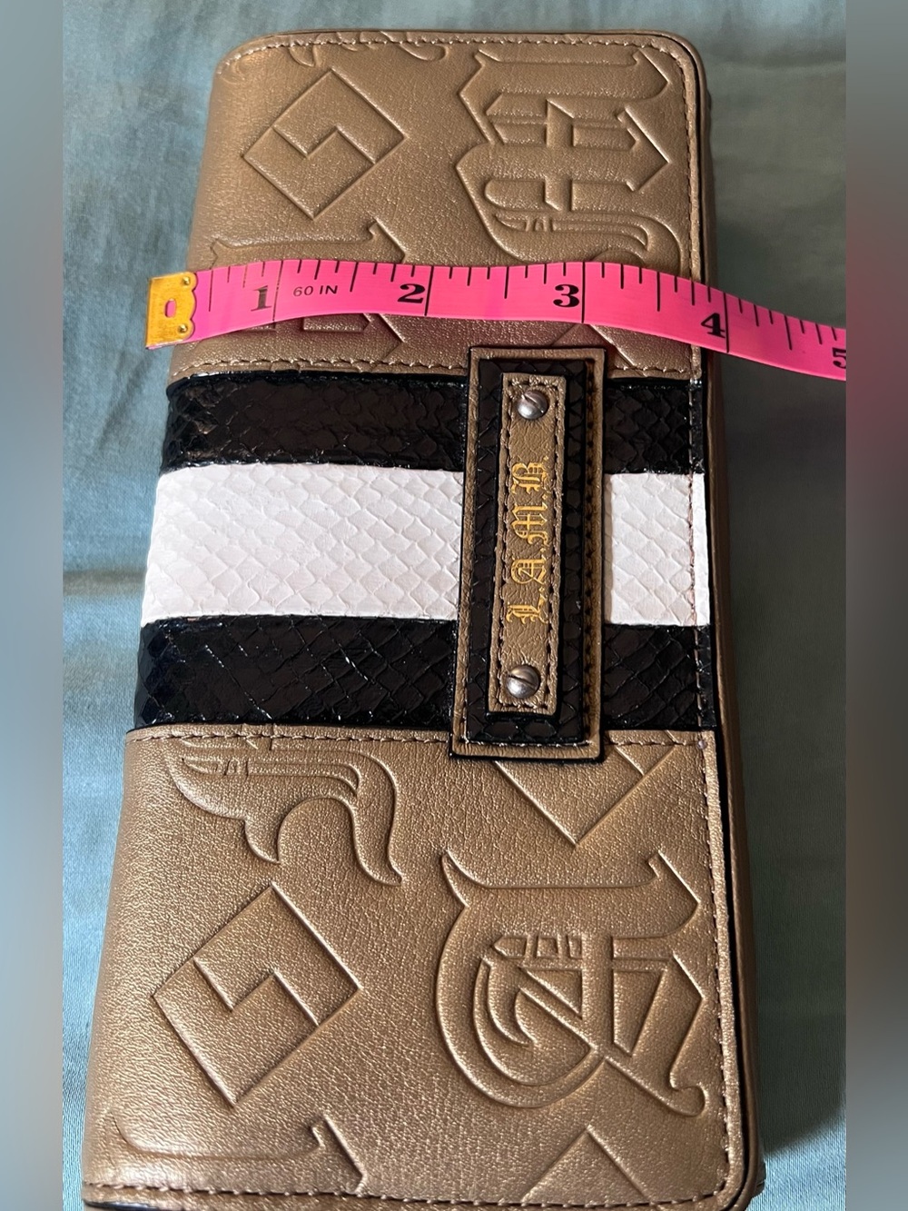 L.A.M.B. Dorset Gold Wallet Embossed with Black and White Faux Snakeskin - Picture 14 of 15